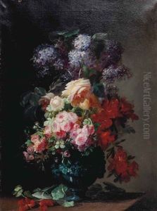 Still Life Of Flowers On A Ledge by Clement Gontier