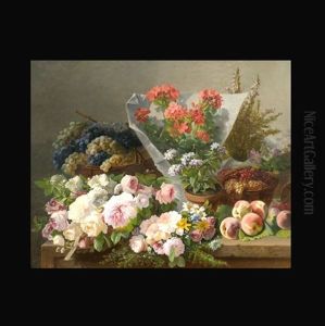 Still Life With Flowers And Fruit by Clement Gontier
