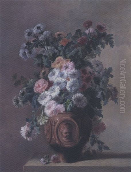 Still Life Of Crysanthemums In A Terracotta Vase - view 1