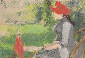 La Lecture Au Jardin (femme Au Chapeau Rouge) by Eva Gonzales