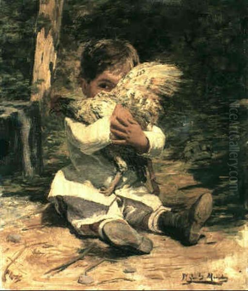 Young Boy With A Chicken - view 1