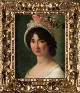 Retrato De Dama Con Sombrero Adornado Con Una Cinta Y Lilas