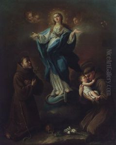 The Immaculate Conception With Saints Francis And Anthony Of Padua by Zacarias Gonzalez Velazquez