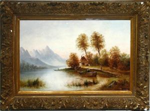 A Southern European Mountain Scenery With Rowing Boats Along The River Coast