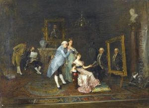 Interieurszene Mit Adliger Gesellschaft by Juan Antonio Gonzalez
