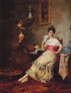 Interieur Mit Dame Und Zwei Monchen by Juan Antonio Gonzalez