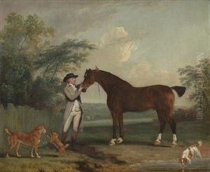 Portrait Of A Gentleman In A Grey Coat, With His Hunter, Before An Open Landscape by Thomas Gooch