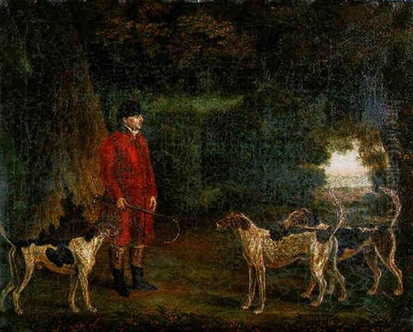 A Whipper-in With Hounds In A Wooded Landscape - view 1