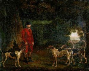 A Whipper-in With Hounds In A Wooded Landscape by Thomas Gooch