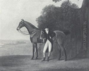 Portrait Of A Man Said To Be Colonel Thornton With His Favorite Hunter In A Landscape by Thomas Gooch