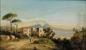 Neapolitan View With Distant Volcano by Edward Angelo Goodall