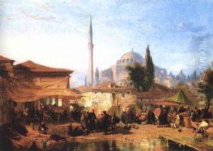 Vue De La Petite Mosquee De Sainte Sophie Devant Le Marche Cankurtaranpazari by Edward Angelo Goodall