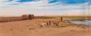 Goatherd And Labourer Near The Pyramids At Giza by Frederick Goodall
