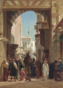 A Camel In A Crowded Street, Cairo by Frederick Goodall