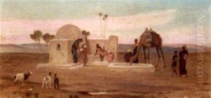 The Wayside Well And Water Trough Near Cairo (+ Shepherds At Gizeh; Pair) by Frederick Goodall