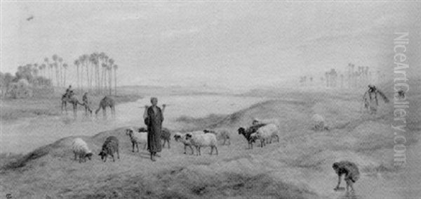 Shepherds With Their Sheep On The Banks Of The Nile - view 1