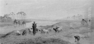 Shepherds With Their Sheep On The Banks Of The Nile by Frederick Goodall