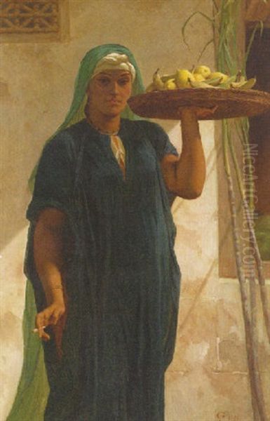 A Woman Holding A Tray Of Fruit - view 1