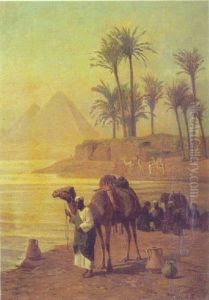 Nomaderne Holder Hvil Ved Nilens Bred, I Baggrunden Pyramiderne by Frederick Goodall