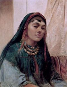 Portrait Of A Middle Eastern Girl Wearing A Blue Robe by Frederick Goodall