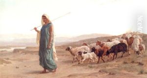 Rachel And Her Flock: And Behold, Rachel His Daughter Cometh With The Sheep by Frederick Goodall