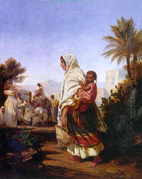 Femme Et Enfant Au Bord D'une Oasis - view 1