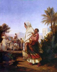 Femme Et Enfant Au Bord D'une Oasis