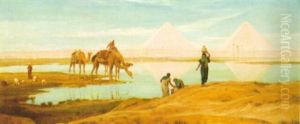 The Light Of The Rising Sun Upon The Pyramids Of Ghizeh by Frederick Goodall