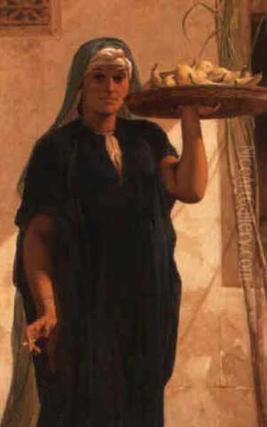 Beautiful Islamic Woman With Platter Of Lemons And Bananas - view 1