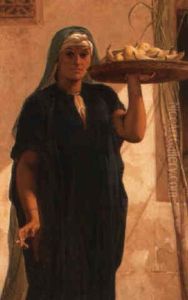 Beautiful Islamic Woman With Platter Of Lemons And Bananas
