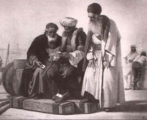 Three Men Reading A Letter At The Quayside