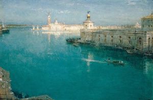 The Afterglow - San Giorgio Maggiore And The Dogana, Venice by Albert Goodwin