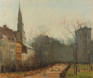 Boston Common View With Park Street Church by Arthur Clifton Goodwin