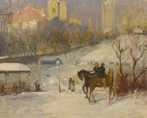Horseback Riders In Central Park, Winter by Arthur Clifton Goodwin