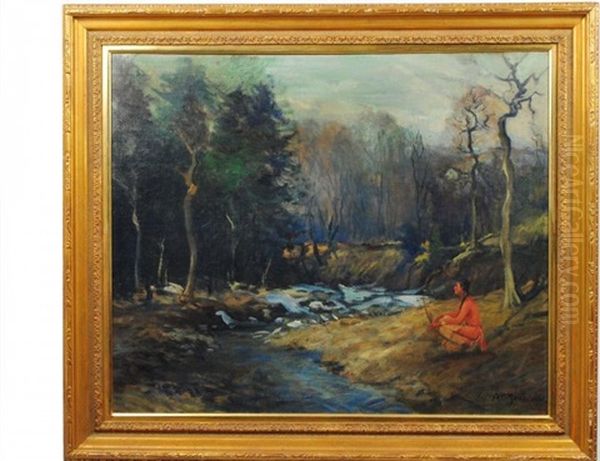 River Landscape With Indian Brave - view 1
