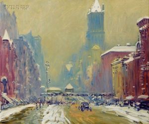City In Winter, Probably A View Of The Third Avenue El, New York
