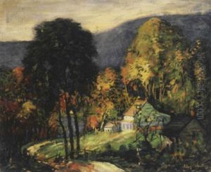 Houses Tucked Away In A Valley, In Autumn by Arthur Clifton Goodwin