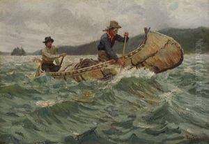 Trappers In A Canoe by Philip Russell Goodwin