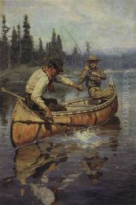 Two Fishermen In A Birch Canoe