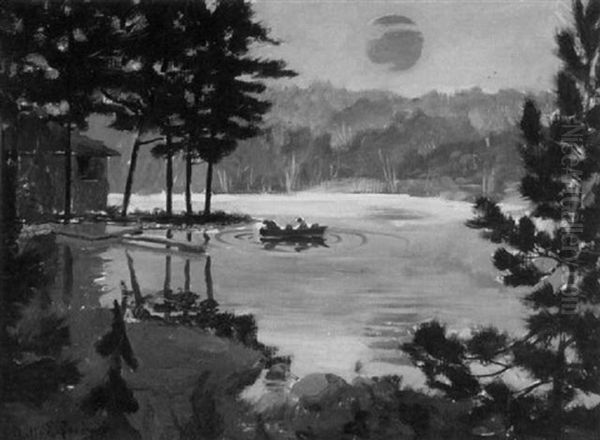 Lake Scene With A Boat And Cottage - view 1