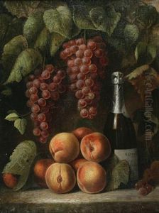 Still Life With Grapes, Peaches And A Bottle Of Wine by Richard La Barre Goodwin