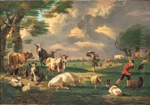 Paysage De Campagne Anime De Bergers Et Troupeau