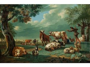Landschaft Mit Rinderherde Und Hirtenfamilie