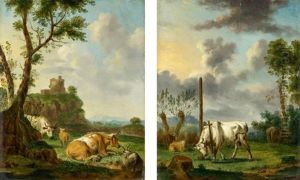 Zwei Gemalde: Landschaften Mit Weidendem Vieh (2 Works)