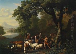 Ein Hirte Mit Tieren Vor Einer Weiten Landschaft