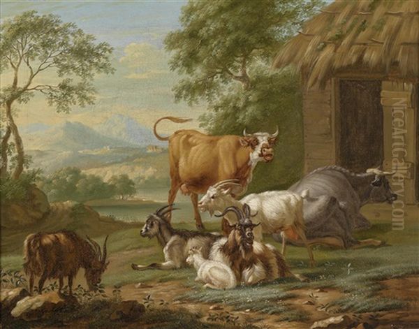 Landschaft Mit Grasendem Und Lagerndem Vieh - view 1