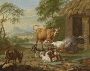 Landschaft Mit Grasendem Und Lagerndem Vieh Landschaft Mit Grasendem Und Lagerndem Vieh