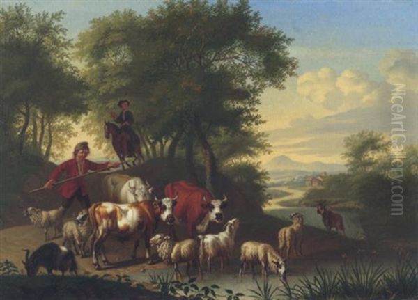 Flusslandschaft Mit Schafhirten Und Herde - view 1