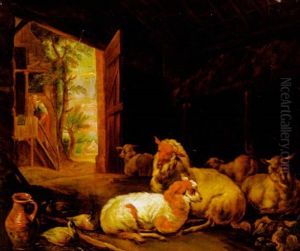 Eine Scheune Mit Schafen Und Enten by Jan van Gool