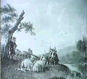 A Shepherd With Cattle By A River by Jan van Gool
